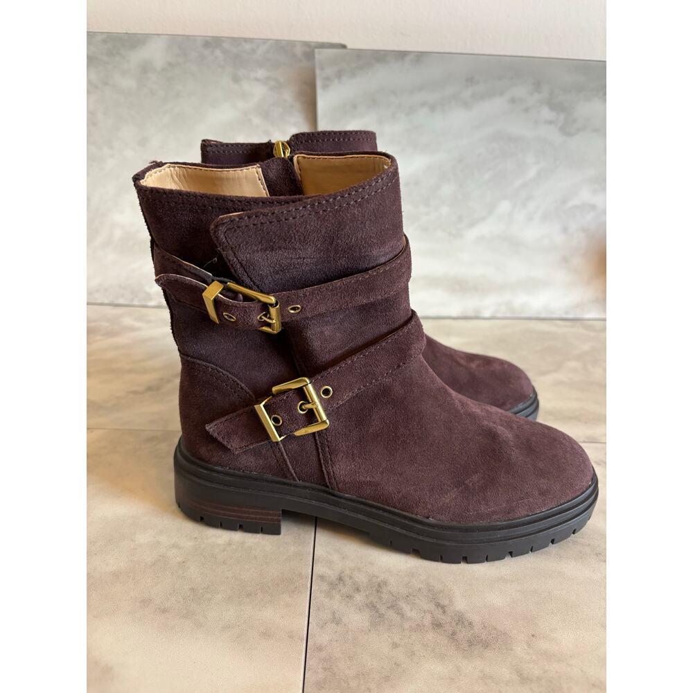 Ann Taylor Weekend Collection Buckle Suede Bootie Brown Size 6 NWOB Side Zip